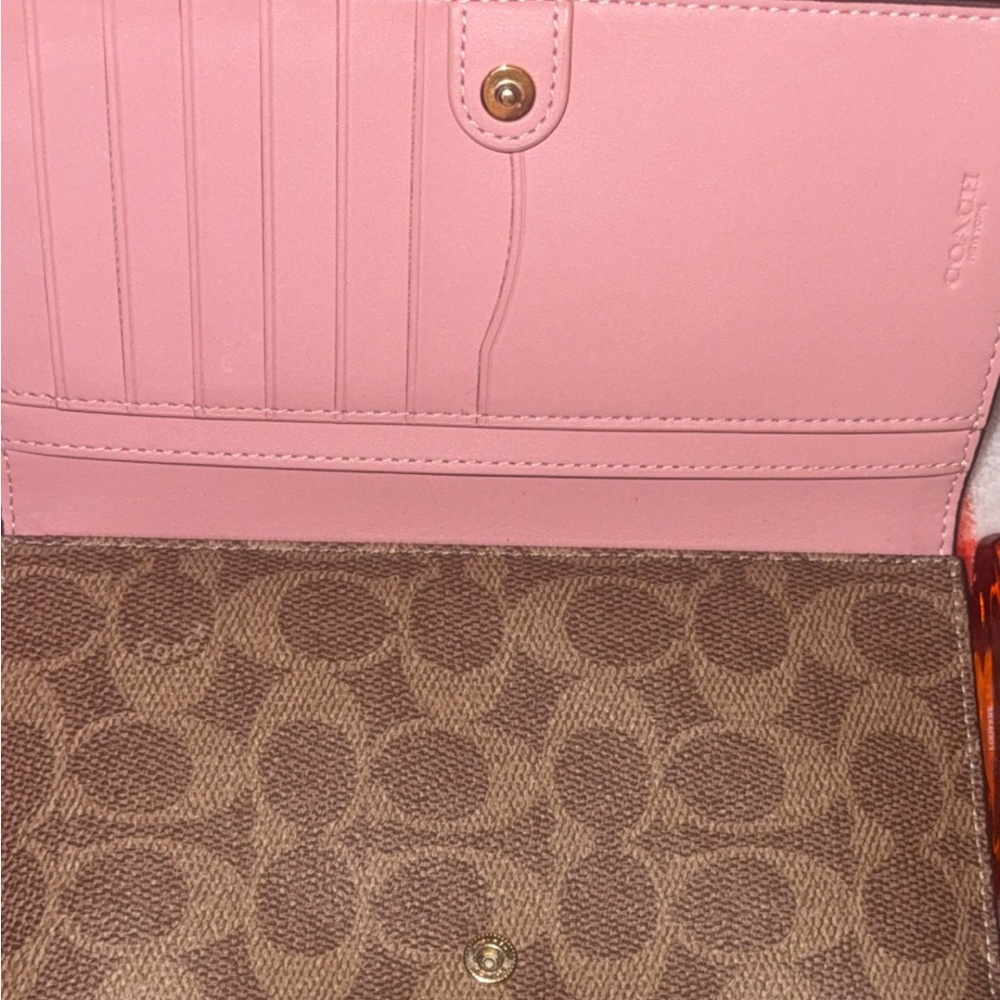 Coach Pink Pebbled Leather Wallet with Gold Logo - Picture 4 of 9